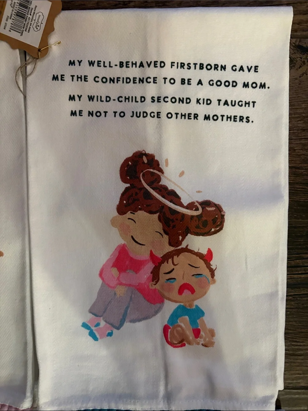 Mud Pie Set of 4 White Tea Towels with funny mom moments